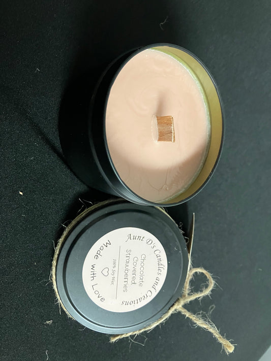 Chocolate covered strawberries candle wood wick